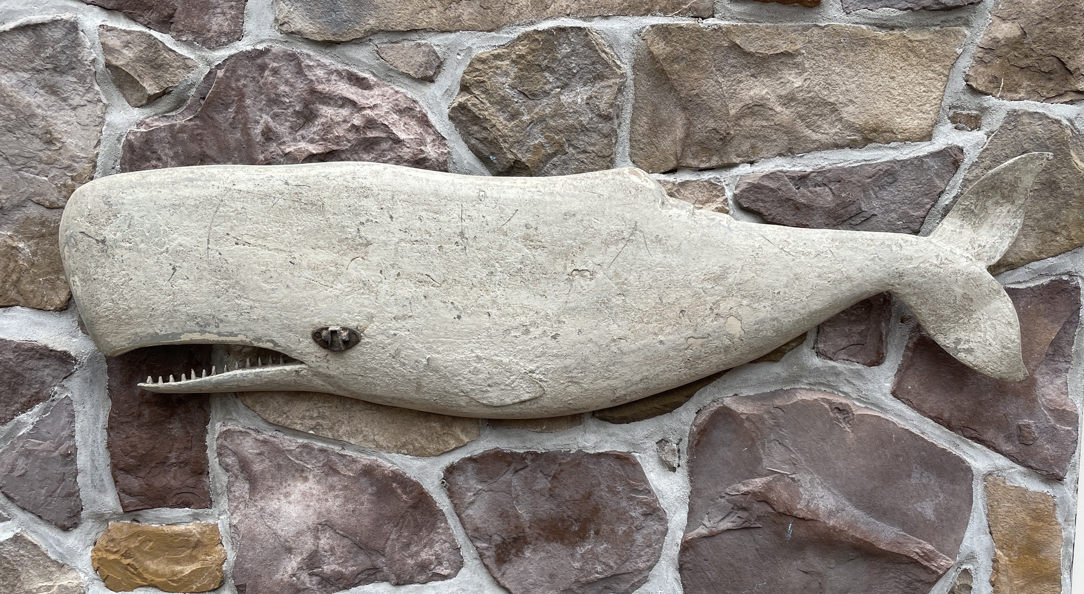 Large Carved Whale in White
