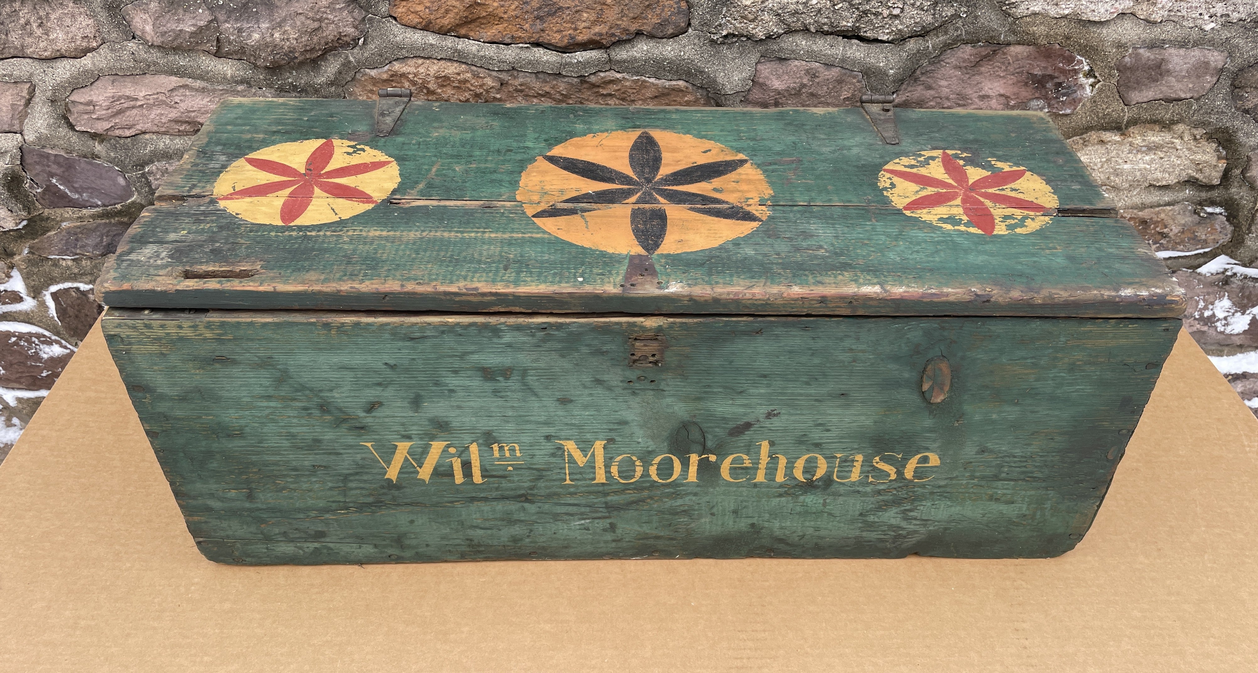 Paint decorated antique tool box