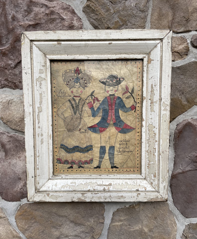 General and Lady Washington fraktur on laid paper