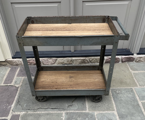 Pair of Vintage Industrial Bar Carts – Upcycled with Reclaimed Wood