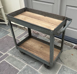 Pair of Vintage Industrial Bar Carts – Upcycled with Reclaimed Wood