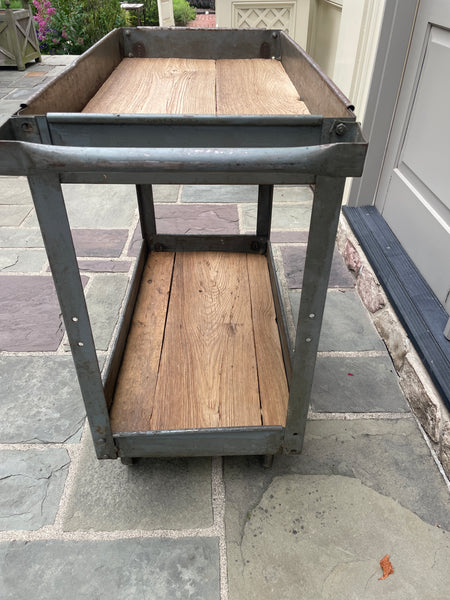 Pair of Vintage Industrial Bar Carts – Upcycled with Reclaimed Wood