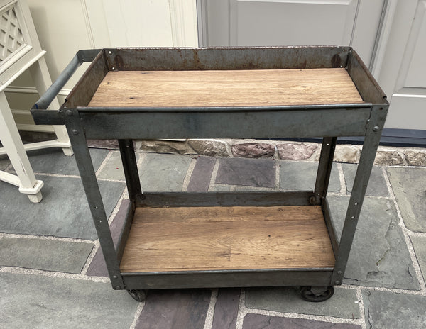 Pair of Vintage Industrial Bar Carts – Upcycled with Reclaimed Wood