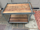 Pair of Vintage Industrial Bar Carts – Upcycled with Reclaimed Wood