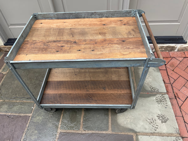 Pair of Vintage Industrial Bar Carts – Upcycled with Reclaimed Wood