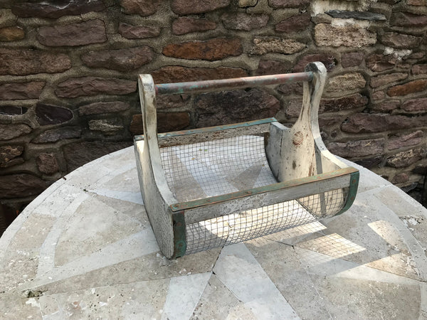 Handmade Garden Hod Mesh & Wood Harvest Basket with Copper Accents