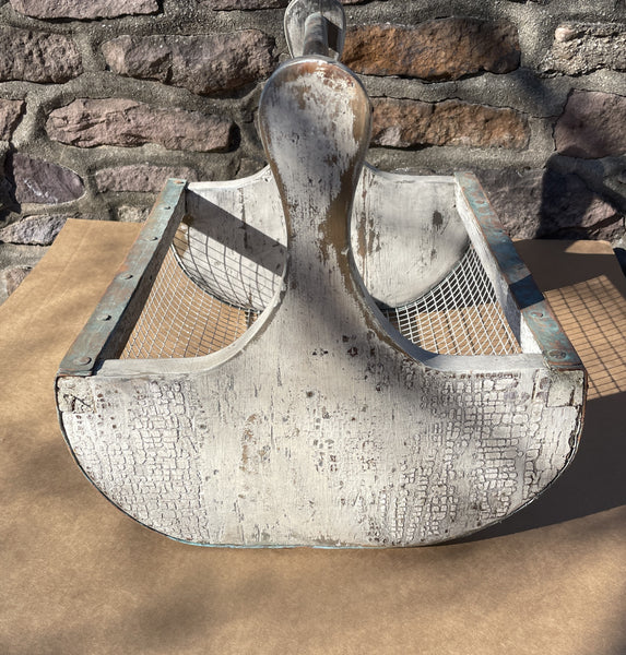 Handmade Garden Hod Mesh & Wood Harvest Basket with Copper Accents