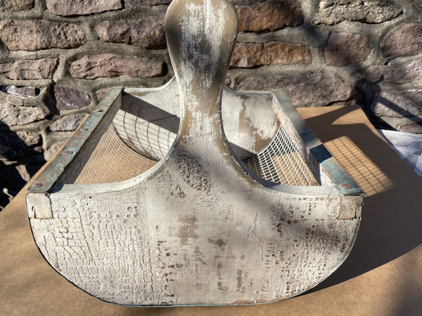 Handmade Garden Hod Mesh & Wood Harvest Basket with Copper Accents