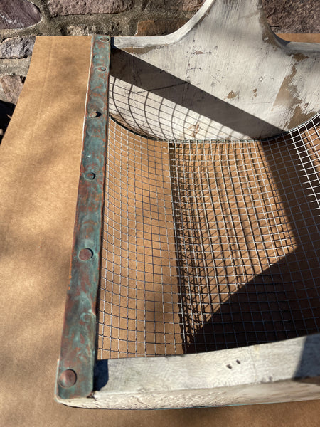 Handmade Garden Hod Mesh & Wood Harvest Basket with Copper Accents