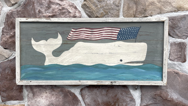 Folk art whale with flag