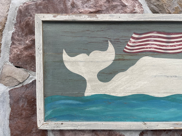 Folk art whale with flag