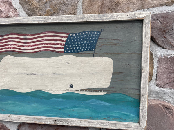 Folk art whale with flag