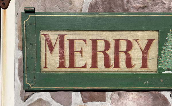 Merry Christmas on antique shutter