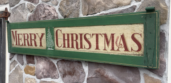 Merry Christmas on antique shutter