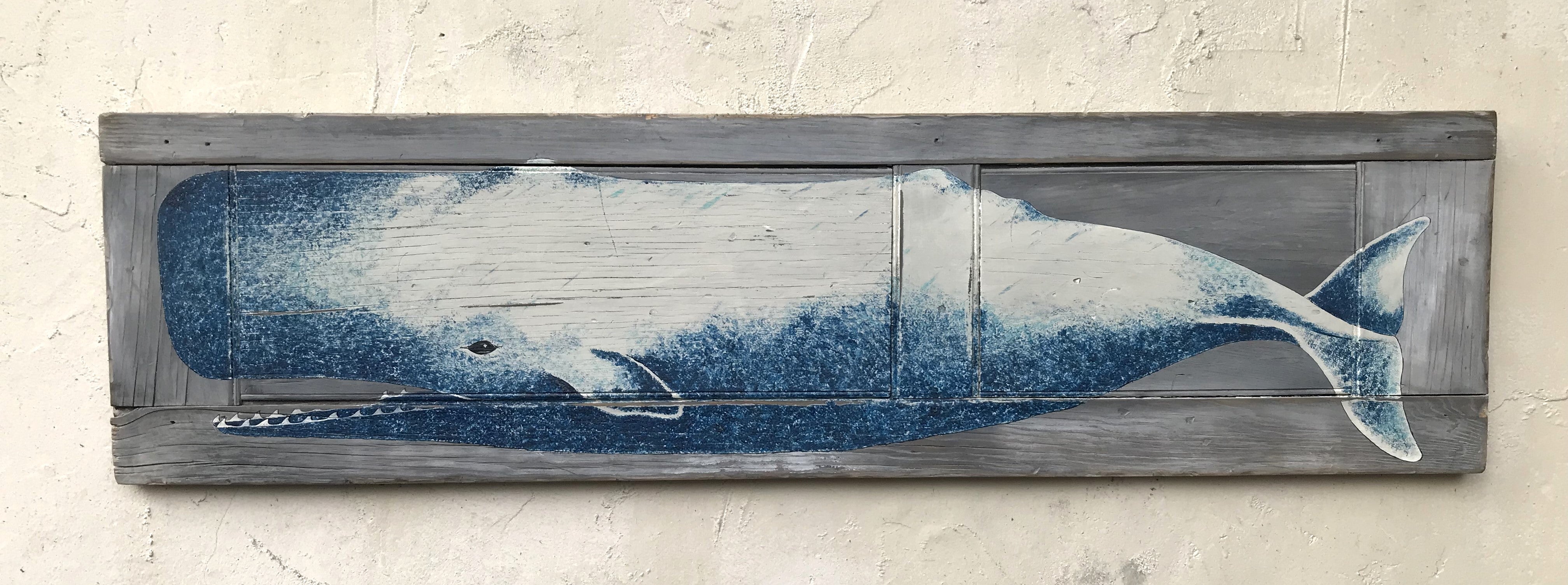Whale painting on antique shutter