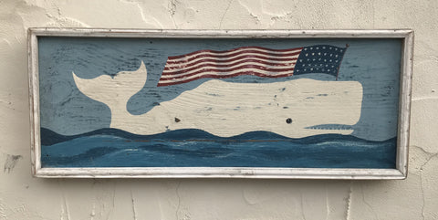 Folk art whale with flag