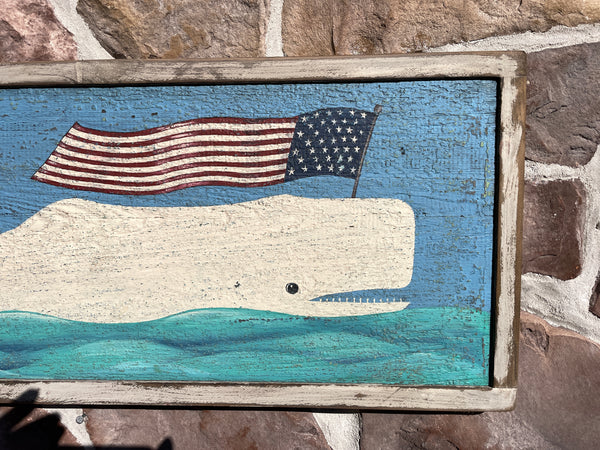 Folk art whale with flag